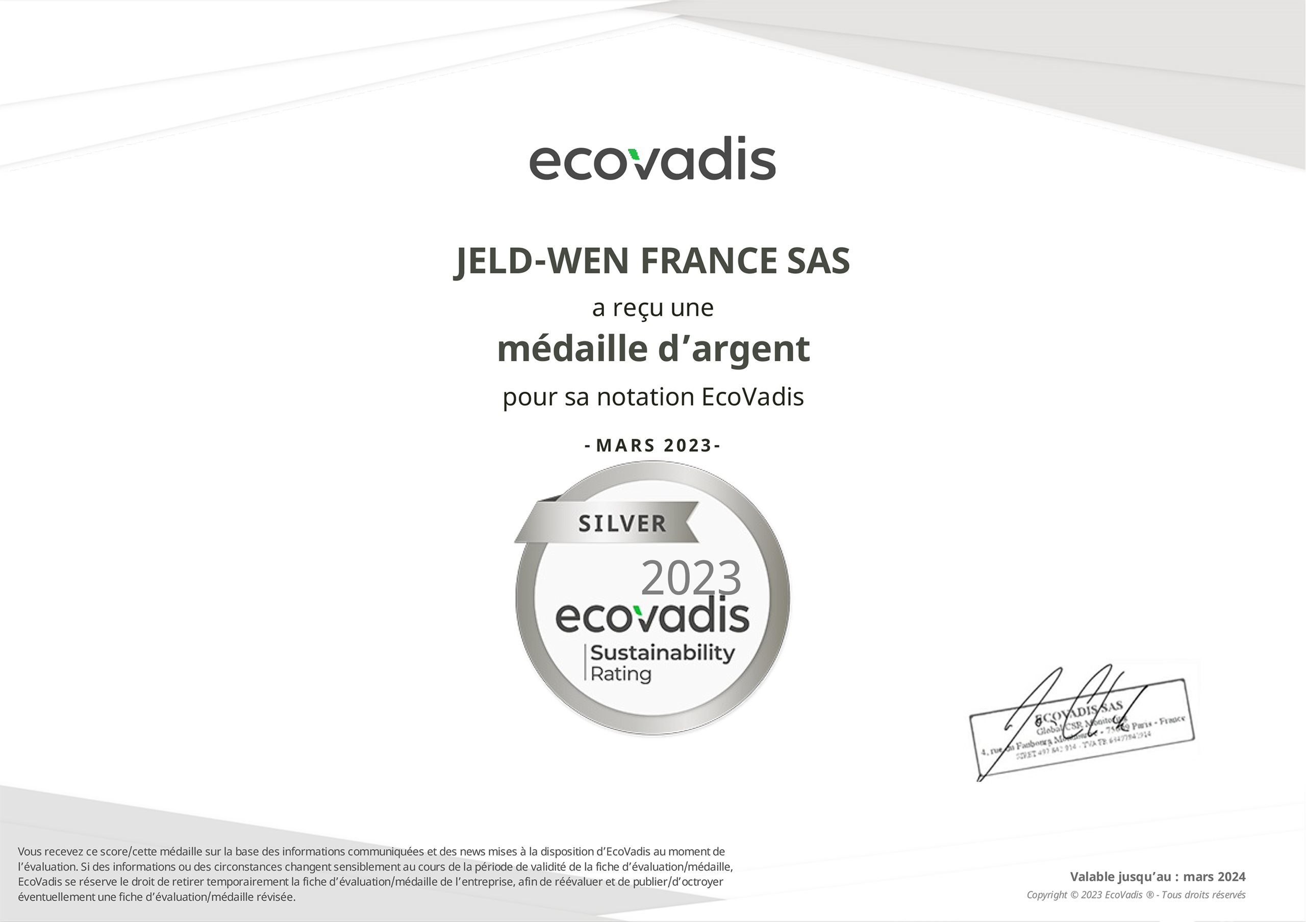 JELD-WEN_FRANCE_SAS_EcoVadis_Rating_Certificate_2023_05_11